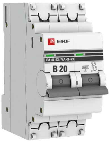 Выключатель автоматический EKF PROxima ВА47-63 2п 20А B 6кА фото Выключатель автоматический EKF PROxima ВА47-63 2п 20А B 6кА картинка